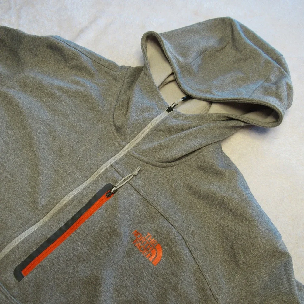 The North Face Full Zip Hoodie Mens XXL Gray Orange Logo Activewear